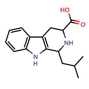 Chemical structure of 1-(2-methylpropyl)-1H,2H,3H,4H,9H-pyrido[3,4-b]indole-3-carboxylic acid , CAS 146436-31-9, AChemBlock AD240291