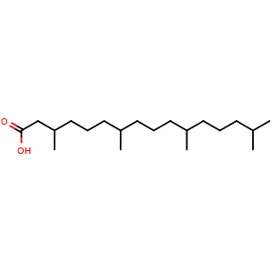 Chemical structure of 3,7,11,15-tetramethylhexadecanoic acid , CAS 14721-66-5, AChemBlock AD240295