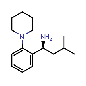 Chemical structure of (1S)-3-methyl-1-[2-(1-piperidyl)phenyl]butan-1-amine , CAS 147769-93-5, AChemBlock AD240302