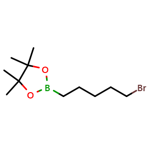 Chemical structure of 2-(5-bromopentyl)-4,4,5,5-tetramethyl-1,3,2-dioxaborolane , CAS 148562-16-7, AChemBlock AD240310