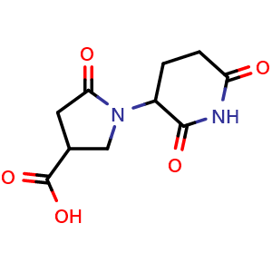 Chemical structure of 1-(2,6-Dioxopiperidin-3-yl)-5-oxopyrrolidine-3-carboxylic acid , CAS 1498191-33-5, AChemBlock AD240329