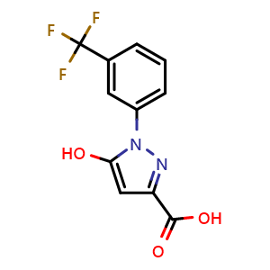 Chemical structure of 5-Hydroxy-1-(3-(trifluoromethyl)phenyl)-1H-pyrazole-3-carboxylic acid , CAS 1505579-77-0, AChemBlock AD240341