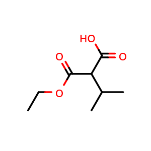 Chemical structure of 2-(Ethoxycarbonyl)-3-methylbutanoic acid , CAS 15112-52-4, AChemBlock AD240350
