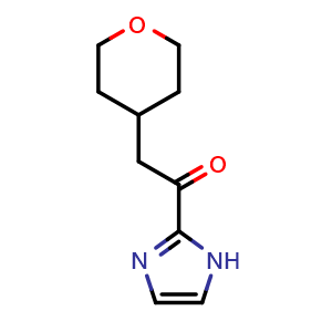 Chemical structure of 1-(1H-imidazol-2-yl)-2-(oxan-4-yl)ethan-1-one , CAS 1537833-54-7, AChemBlock AD240391