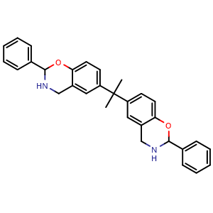 Chemical structure of 6,6'-(Propane-2,2-diyl)bis(2-phenyl-3,4-dihydro-2H-benzo[e][1,3]oxazine) , CAS 154505-70-1, AChemBlock AD240404