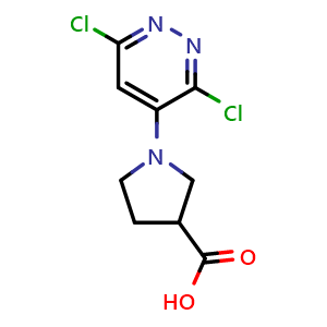 Chemical structure of 1-(3,6-dichloropyridazin-4-yl)pyrrolidine-3-carboxylic acid , CAS 1547648-47-4, AChemBlock AD240409