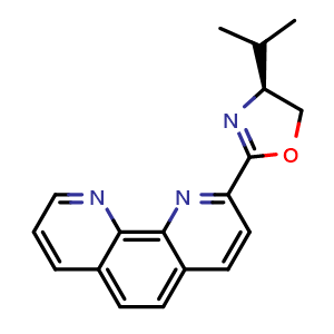 Chemical structure of 2-[(4S)-4-(propan-2-yl)-4,5-dihydro-1,3-oxazol-2-yl]-1,10-phenanthroline , CAS 1562372-40-0, AChemBlock AD240418