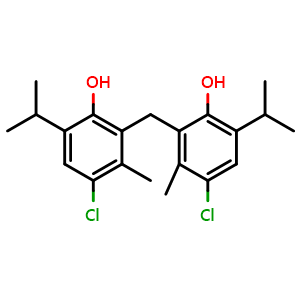 Chemical structure of 4-chloro-2-{[3-chloro-6-hydroxy-2-methyl-5-(propan-2-yl)phenyl]methyl}-3-methyl-6-(propan-2-yl)phenol , CAS 15686-33-6, AChemBlock AD240431