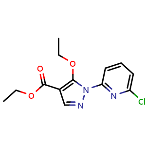 Chemical structure of Ethyl 1-(6-chloropyridin-2-yl)-5-ethoxypyrazole-4-carboxylate , CAS 1579517-02-4, AChemBlock AD240443