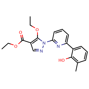 Chemical structure of Ethyl 5-ethoxy-1-[6-(2-hydroxy-3-methylphenyl)pyridin-2-yl]pyrazole-4-carboxylate , CAS 1579517-04-6, AChemBlock AD240444