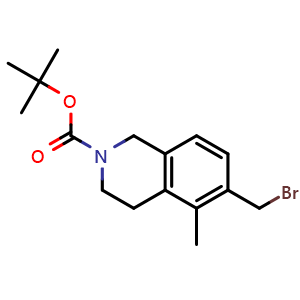Chemical structure of 2-Methylpropan-2-yl 6-(bromomethyl)-5-methyl-1,2,3,4-tetrahydroisoquinoline-2-carboxylate , CAS 1579517-44-4, AChemBlock AD240445