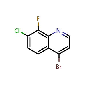 Chemical structure of 4-bromo-7-chloro-8-fluoroquinoline , CAS 1595035-04-3, AChemBlock AD240463