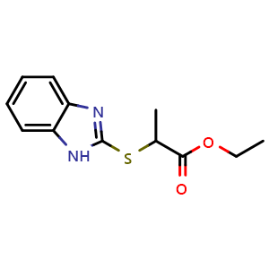 Chemical structure of Ethyl 2-(1H-1,3-benzodiazol-2-ylsulfanyl)propanoate , CAS 160004-14-8, AChemBlock AD240476