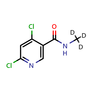 Chemical structure of 4,6-dichloro-N-(methyl-d3)nicotinamide , CAS 1609531-34-1, AChemBlock AD240495