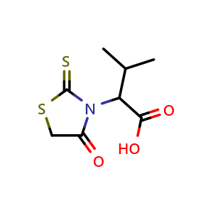 Chemical structure of 3-Methyl-2-(4-oxo-2-thioxothiazolidin-3-yl)butanoic acid , CAS 161192-26-3, AChemBlock AD240498