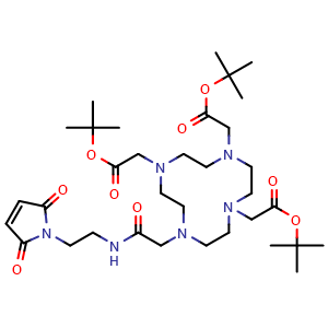 Chemical structure of tert-Butyl 2-{4,10-bis[2-(tert-butoxy)-2-oxoethyl]-7-({[2-(2,5-dioxo-2,5-dihydro-1H-pyrrol-1-yl)ethyl]carbamoyl}methyl)-1,4,7,10-tetraazacyclododecan-1-yl}acetate , CAS 1613382-10-7, AChemBlock AD240501