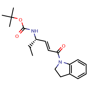 Chemical structure of 2-methylpropan-2-yl {[(3S,4E)-6-(2,3-dihydro-1H-indol-1-yl)-6-oxohex-4-en-3-yl]amino}methanoate , CAS 1613458-72-2, AChemBlock AD240502