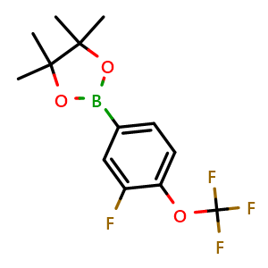 Chemical structure of 2-[3-fluoro-4-(trifluoromethoxy)phenyl]-4,4,5,5-tetramethyl-1,3,2-dioxaborolane , CAS 1622916-38-4, AChemBlock AD240528