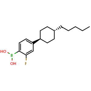 Chemical structure of {2-fluoro-4-[trans-4-pentylcyclohexyl]phenyl}boronic acid , CAS 163006-96-0, AChemBlock AD240544
