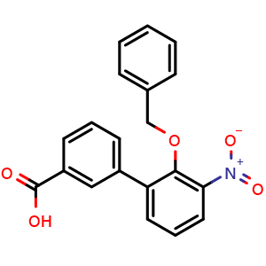 Chemical structure of 2'-(benzyloxy)-3'-nitro-[1,1'-biphenyl]-3-carboxylic acid , CAS 1636137-55-7, AChemBlock AD240548