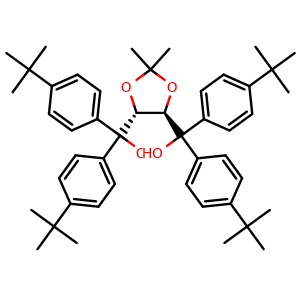 Chemical structure of [(4R,5R)-5-[bis(4-tert-butylphenyl)(hydroxy)methyl]-2,2-dimethyl-1,3-dioxolan-4-yl]bis(4-tert-butylphenyl)methanol , CAS 163726-72-5, AChemBlock AD240549