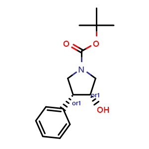 Chemical structure of Cis-tert-butyl-3-hydroxy-4-phenylpyrrolidine-1-carboxylate , CAS 1639372-81-8, AChemBlock AD240555