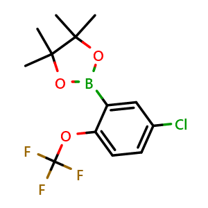 Chemical structure of 2-[5-chloro-2-(trifluoromethoxy)phenyl]-4,4,5,5-tetramethyl-1,3,2-dioxaborolane , CAS 1643467-83-7, AChemBlock AD240559