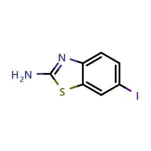 Chemical structure of 6-iodo-1,3-benzothiazol-2-amine , CAS 16582-58-4, AChemBlock AD240576