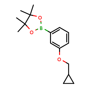Chemical structure of 2-[3-(cyclopropylmethoxy)phenyl]-4,4,5,5-tetramethyl-1,3,2-dioxaborolane , CAS 1688695-62-6, AChemBlock AD240603