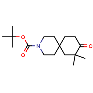 Chemical structure of tert-butyl 8,8-dimethyl-9-oxo-3-azaspiro[5.5]undecane-3-carboxylate , CAS 1693724-77-4, AChemBlock AD240609