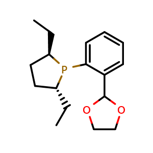 Chemical structure of (2R,5R)-1-[2-(1,3-dioxolan-2-yl)phenyl]-2,5-diethylphospholane , CAS 1710765-27-7, AChemBlock AD240637