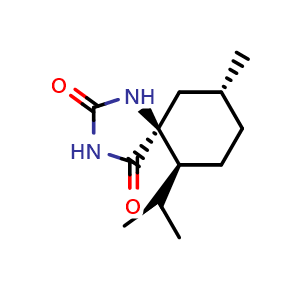 Chemical structure of (5S,6S,9R)-9-Methyl-6-(1-methylethyl)-1,3-diazaspiro[4.5]decane-2,4-dione , CAS 17138-09-9, AChemBlock AD240640