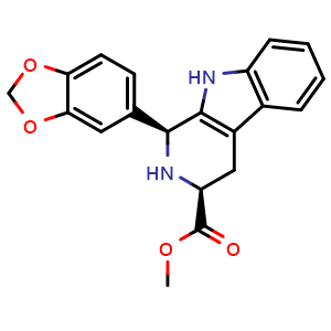 Chemical structure of (1S,3S)-Methyl 1-(benzo[d][1,3]dioxol-5-yl)-2,3,4,9-tetrahydro-1H-pyrido[3,4-b]indole-3-carboxylate , CAS 171596-43-3, AChemBlock AD240644