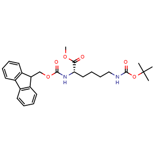 Chemical structure of (S)-Methyl 2-((((9H-fluoren-9-yl)methoxy)carbonyl)amino)-6-((tert-butoxycarbonyl)amino)hexanoate , CAS 172846-56-9, AChemBlock AD240651