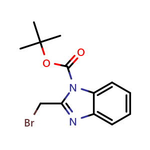 Chemical structure of tert-butyl 2-(bromomethyl)-1H-1,3-benzodiazole-1-carboxylate , CAS 175531-13-2, AChemBlock AD240666