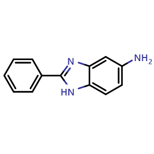 Chemical structure of 2-phenyl-1H-1,3-benzodiazol-5-amine , CAS 1767-25-5, AChemBlock AD240674