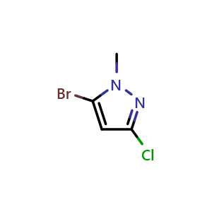 Chemical structure of 5-bromo-3-chloro-1-methyl-1H-pyrazole , CAS 1782431-75-7, AChemBlock AD240702