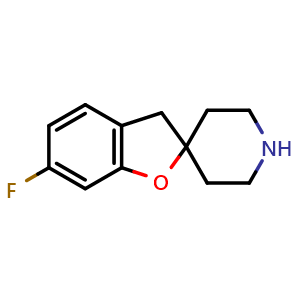 Chemical structure of 6-fluoro-1',2',3,3',5',6'-hexahydrospiro[1-benzofuran-2,4'-pyridine] , CAS 1784890-77-2, AChemBlock AD240714