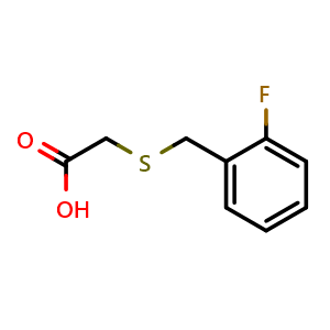 Chemical structure of 2-[[(2-Fluorophenyl)methyl]thio]acetic acid , CAS 180044-55-7, AChemBlock AD240740