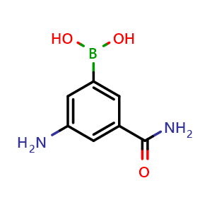 Chemical structure of (3-amino-5-carbamoylphenyl)boronic acid , CAS 1801408-17-2, AChemBlock AD240742