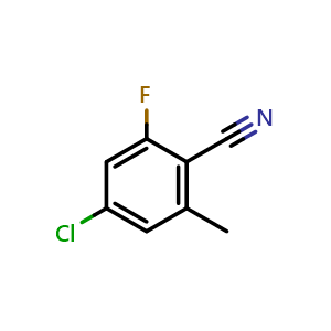 Chemical structure of 4-Chloro-2-fluoro-6-methylbenzonitrile , CAS 1805454-71-0, AChemBlock AD240768