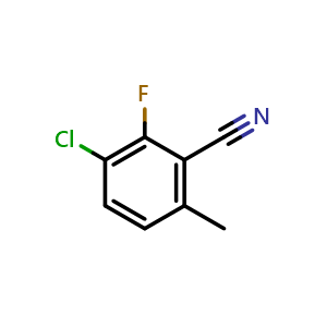 Chemical structure of 3-Chloro-2-fluoro-6-methylbenzonitrile , CAS 1807116-67-1, AChemBlock AD240779
