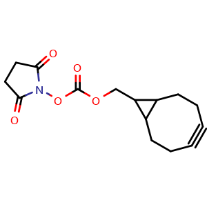 Chemical structure of Carbonic acid, bicyclo[6.1.0]non-4-yn-9-ylmethyl 2,5-dioxo-1-pyrrolidinyl ester , CAS 1816982-65-6, AChemBlock AD240793