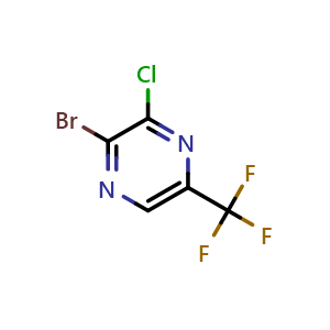 Chemical structure of 2-bromo-3-chloro-5-(trifluoromethyl)pyrazine , CAS 1823377-50-9, AChemBlock AD240811