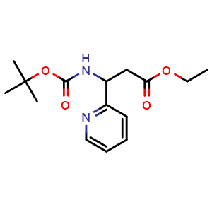 Chemical structure of ethyl-3-[(2-methylpropan-2-yl)oxycarbonylamino]-3-pyridin-2-ylpropanoate , CAS 1824233-90-0, AChemBlock AD240821