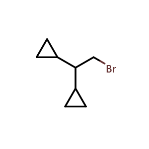 Chemical structure of (2-bromoethane-1,1-diyl)dicyclopropane , CAS 1856156-98-3, AChemBlock AD240846