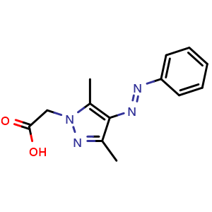 Chemical structure of 2-{3,5-dimethyl-4-[(1E)-2-phenyldiazen-1-yl]-1H-pyrazol-1-yl}acetic acid , CAS 1870855-76-7, AChemBlock AD240862