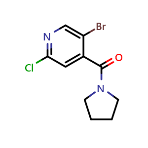 Chemical structure of (5-bromo-2-chloropyridin-4-yl)(pyrrolidin-1-yl)methanone , CAS 1875545-42-8, AChemBlock AD240869