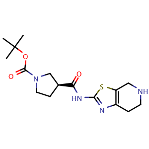 Chemical structure of (S)-tert-Butyl 3-((4,5,6,7-tetrahydrothiazolo[5,4-c]pyridin-2-yl)carbamoyl)pyrrolidine-1-carboxylate , CAS 1895053-98-1, AChemBlock AD240893