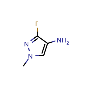 Chemical structure of 3-Fluoro-1-methyl-1H-pyrazol-4-amine , CAS 1936174-81-0, AChemBlock AD240940